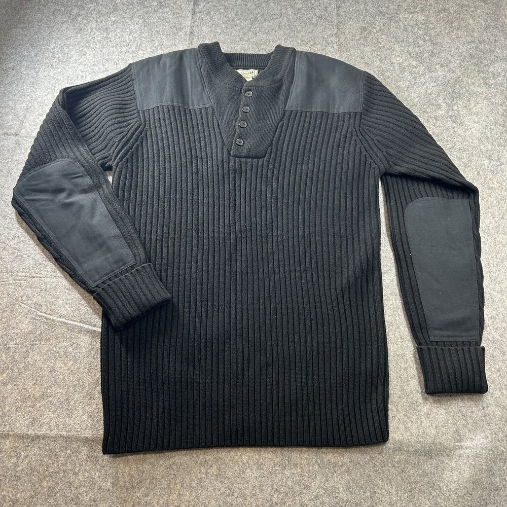 LL Bean Commando Sweater Mens Large Tall Black Henley Lambs Wool Merino Military